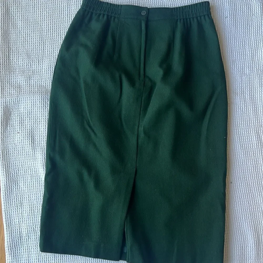 Vintage Leslie Fay Green 100% Wool Pleated Lined ALine 80’s Midi Career Skirt 14